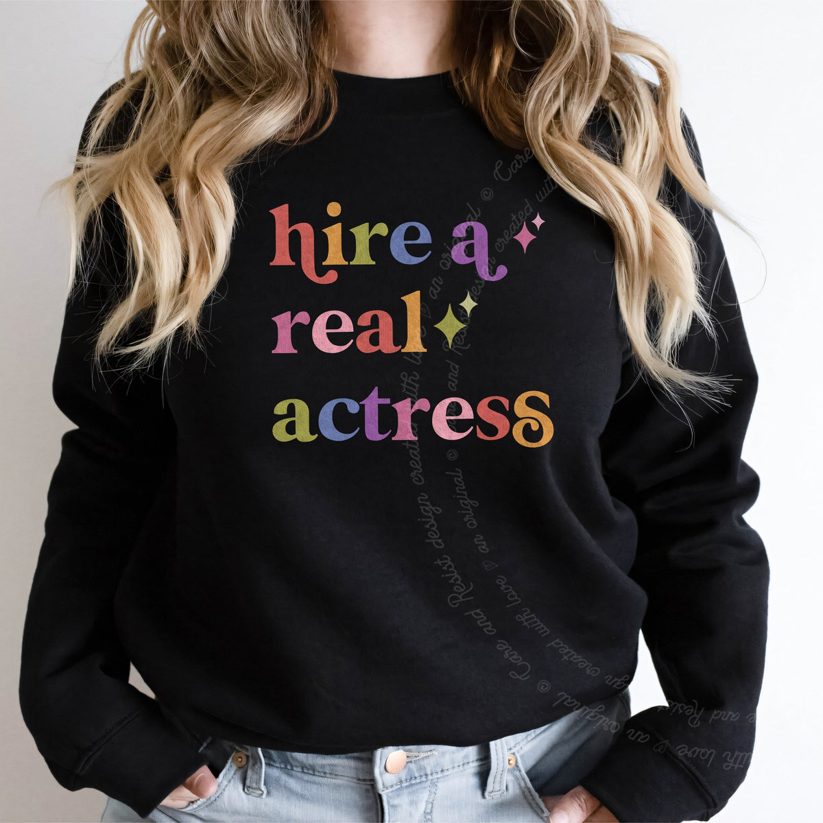 Hire a Real Actress Care & Resist Gildan crewneck sweatshirt in Black