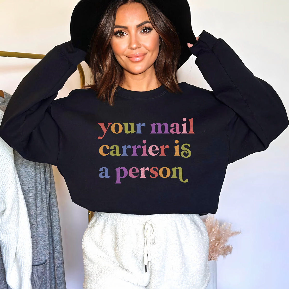 Your Mail Carrier is a Person Care & Resist Gildan crewneck sweatshirt in Black