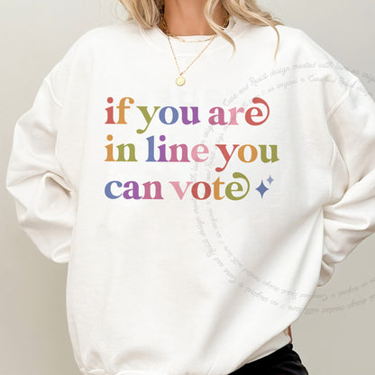 If You are in Line You Can Vote Care & Resist Gildan crewneck sweatshirt in White
