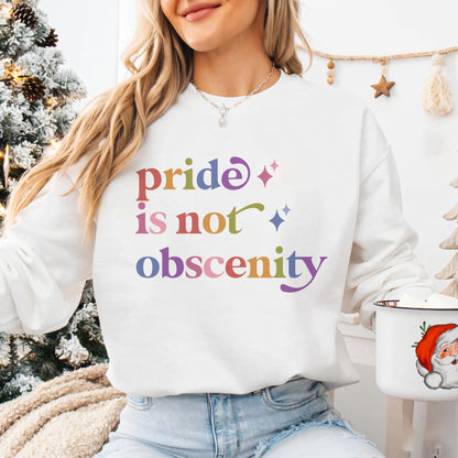 Pride is not Obscenity Care & Resist Gildan crewneck sweatshirt in White