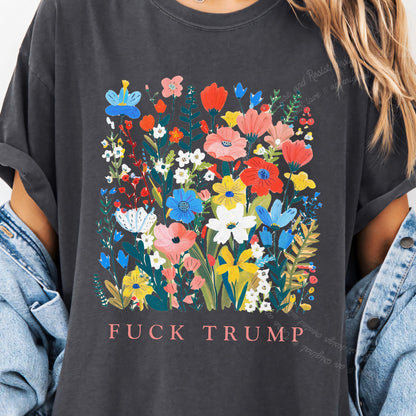 Fuck Trump Floral Care & Resist progressive t-shirt in Graphite
