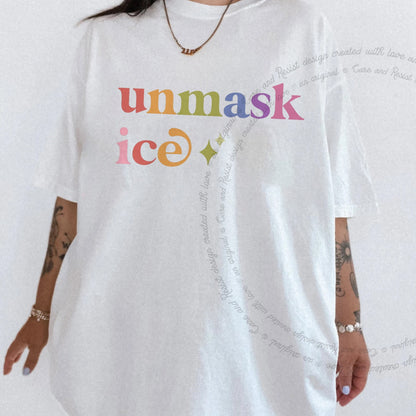 Unmask Ice Care & Resist rainbow Comfort Colors tee, White