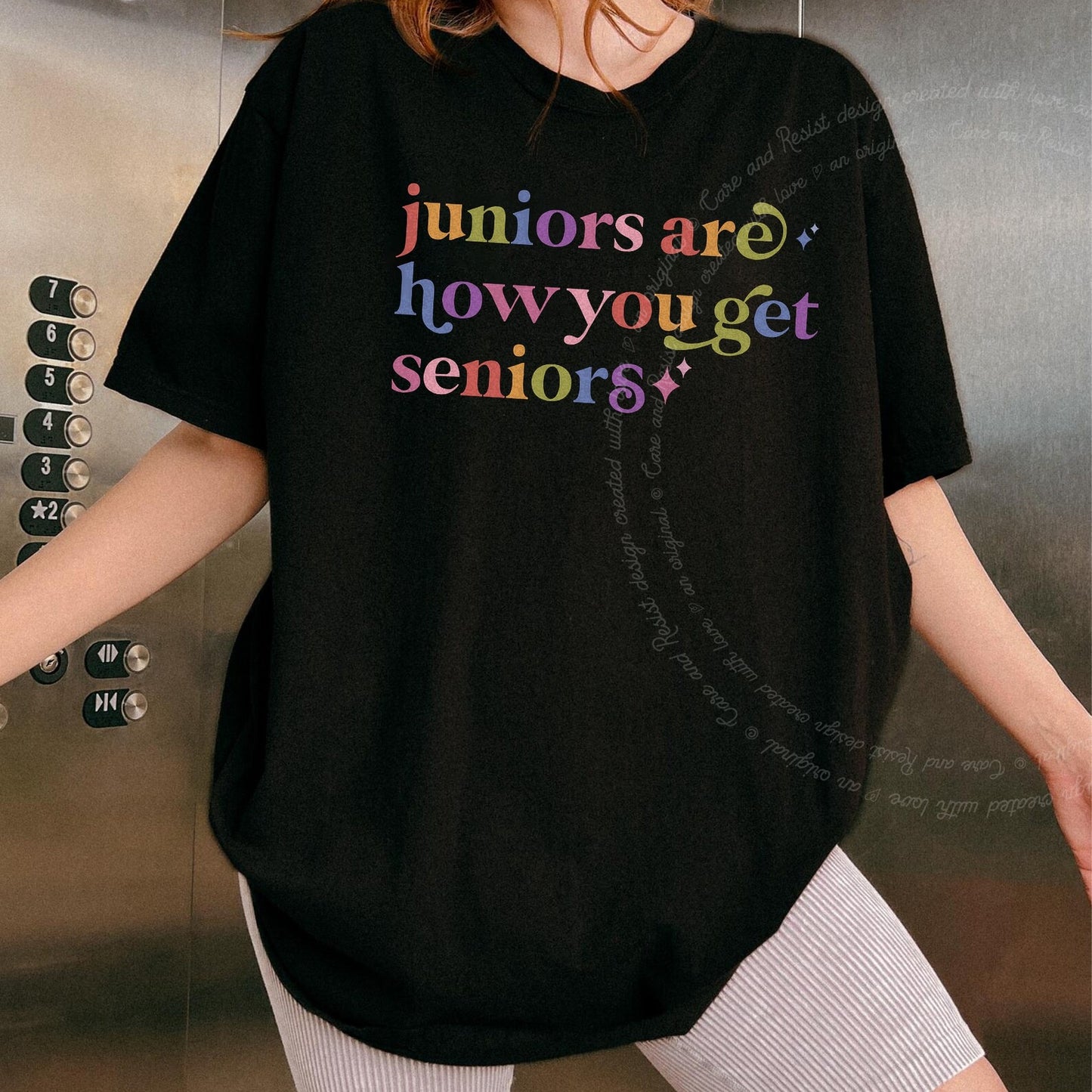 Juniors are How You Get Seniors Care & Resist rainbow Comfort Colors tee, Black