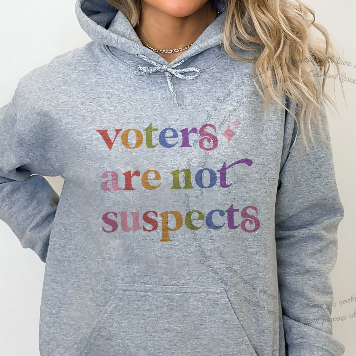Voters are not Suspects Care & Resist Gildan hoodie in Sport Grey