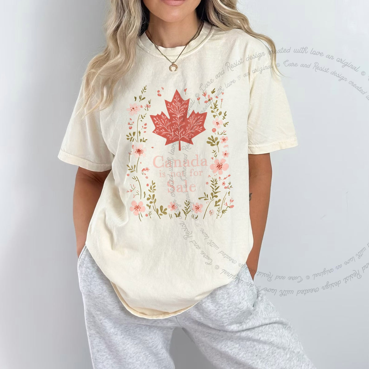 Canada Is Not for Sale Care & Resist progressive t-shirt in Ivory