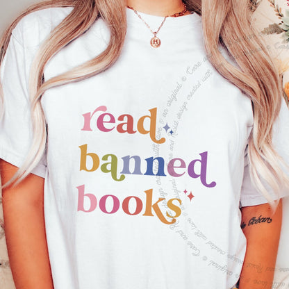 Read Banned Books Care & Resist progressive t-shirt in White