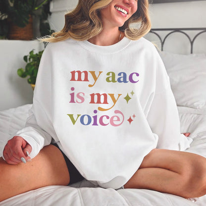 My Aac is My Voice Care & Resist Gildan crewneck sweatshirt in White