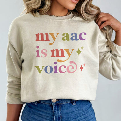 My Aac is My Voice Care & Resist Gildan crewneck sweatshirt in Sand