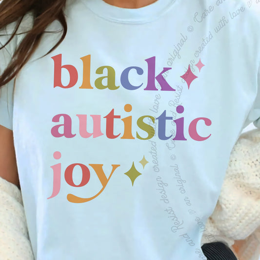 Black Autistic Joy Care & Resist progressive t-shirt in Chambray