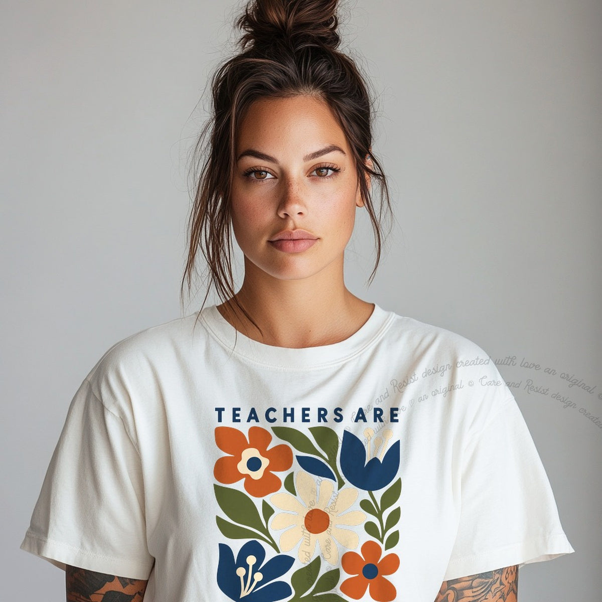 Teachers are not Software Cutout Care & Resist progressive t-shirt in White