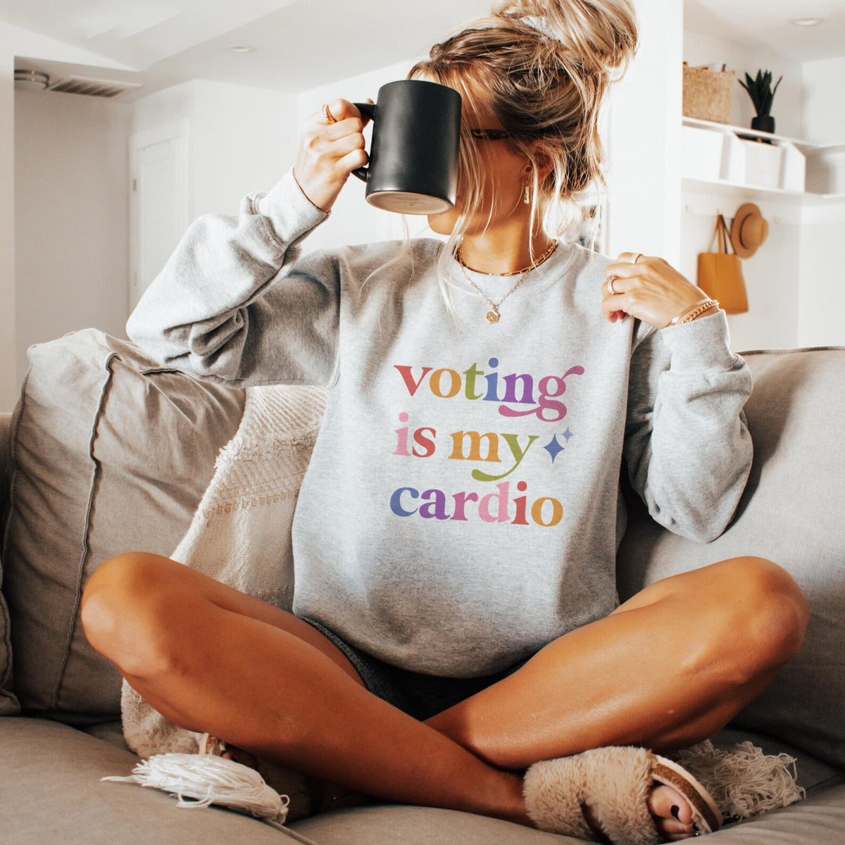 Voting is My Cardio Care & Resist Gildan crewneck sweatshirt in Sport Grey