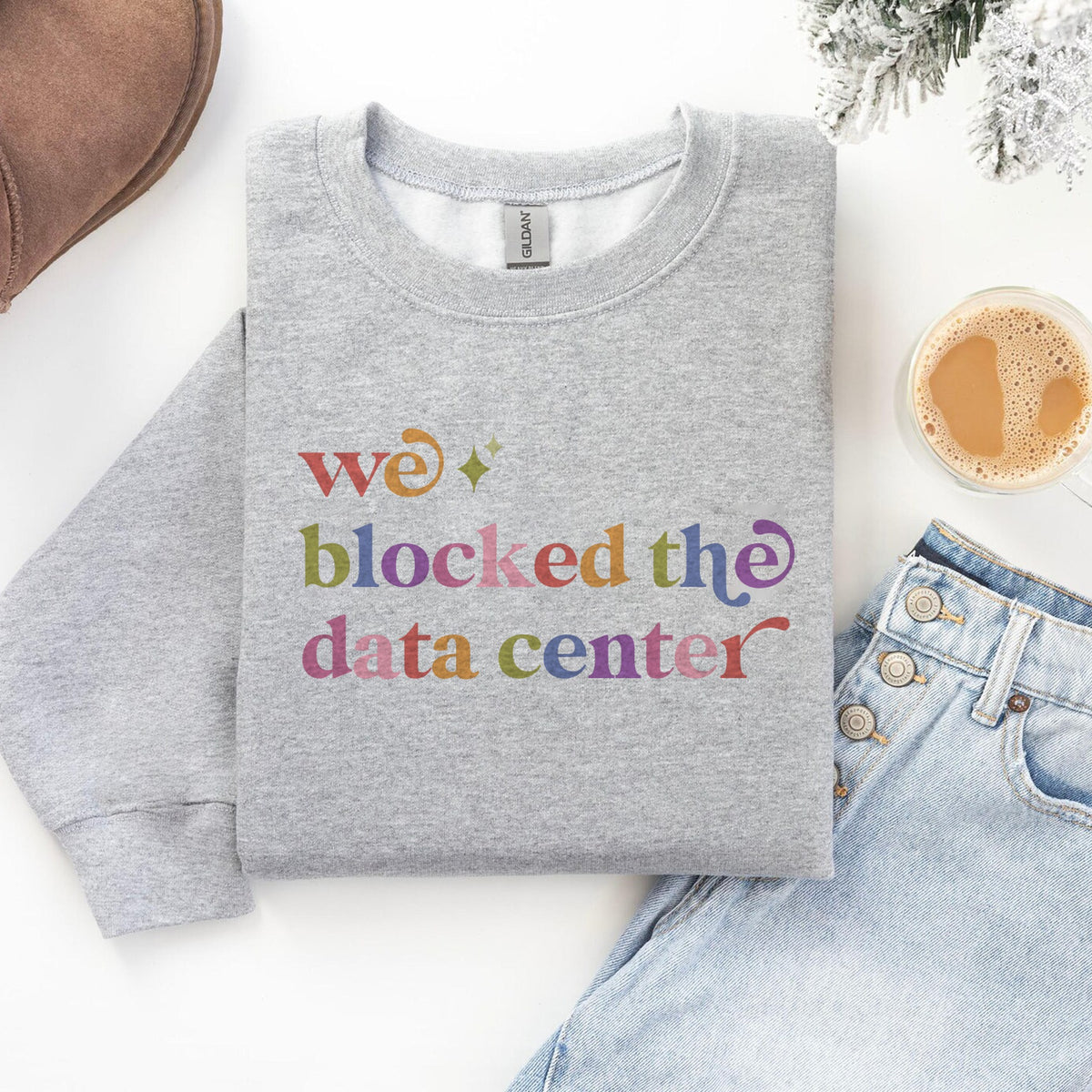 We Blocked the Data Center Care & Resist Gildan crewneck sweatshirt in Sport Grey