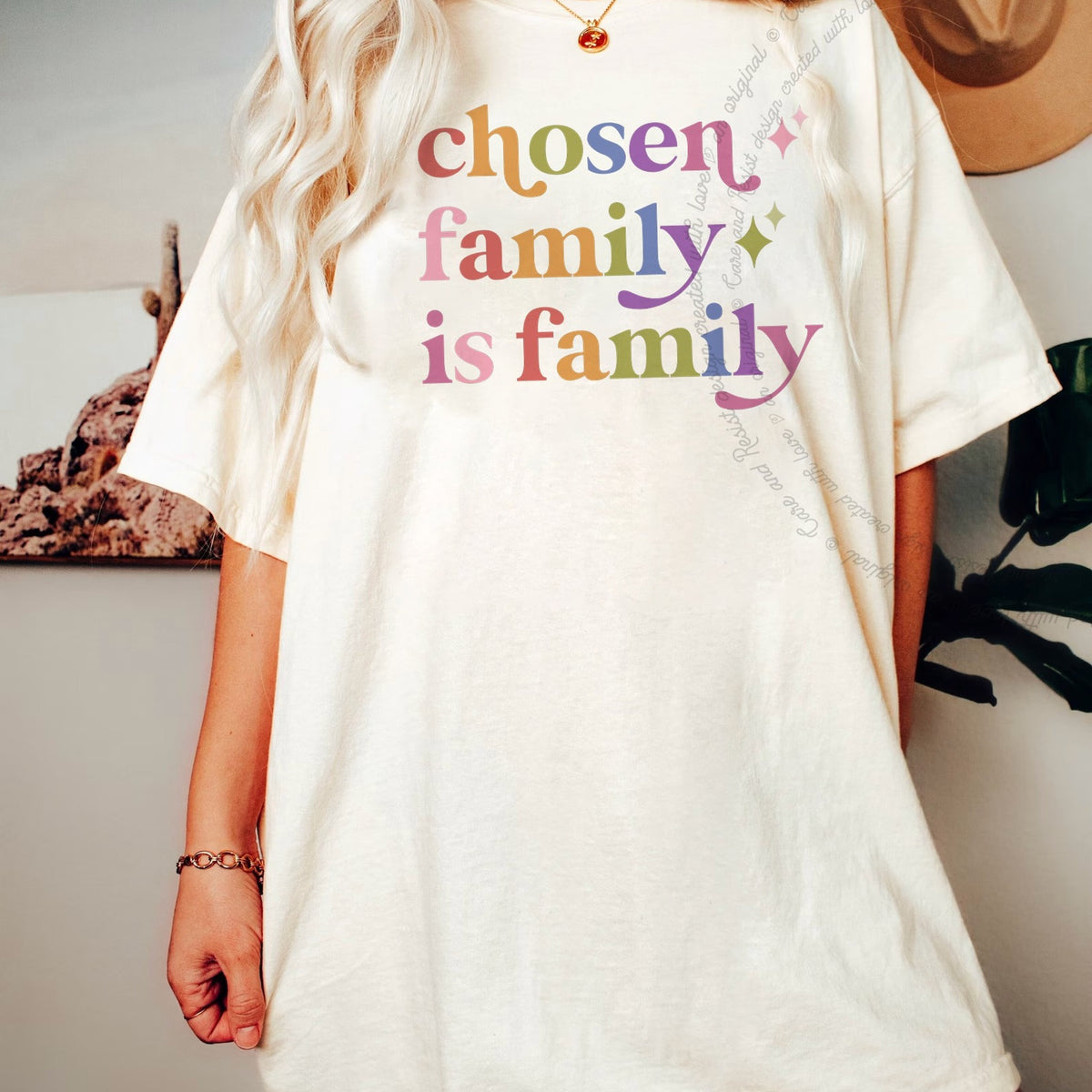 Chosen Family is Family Care & Resist progressive t-shirt in Ivory