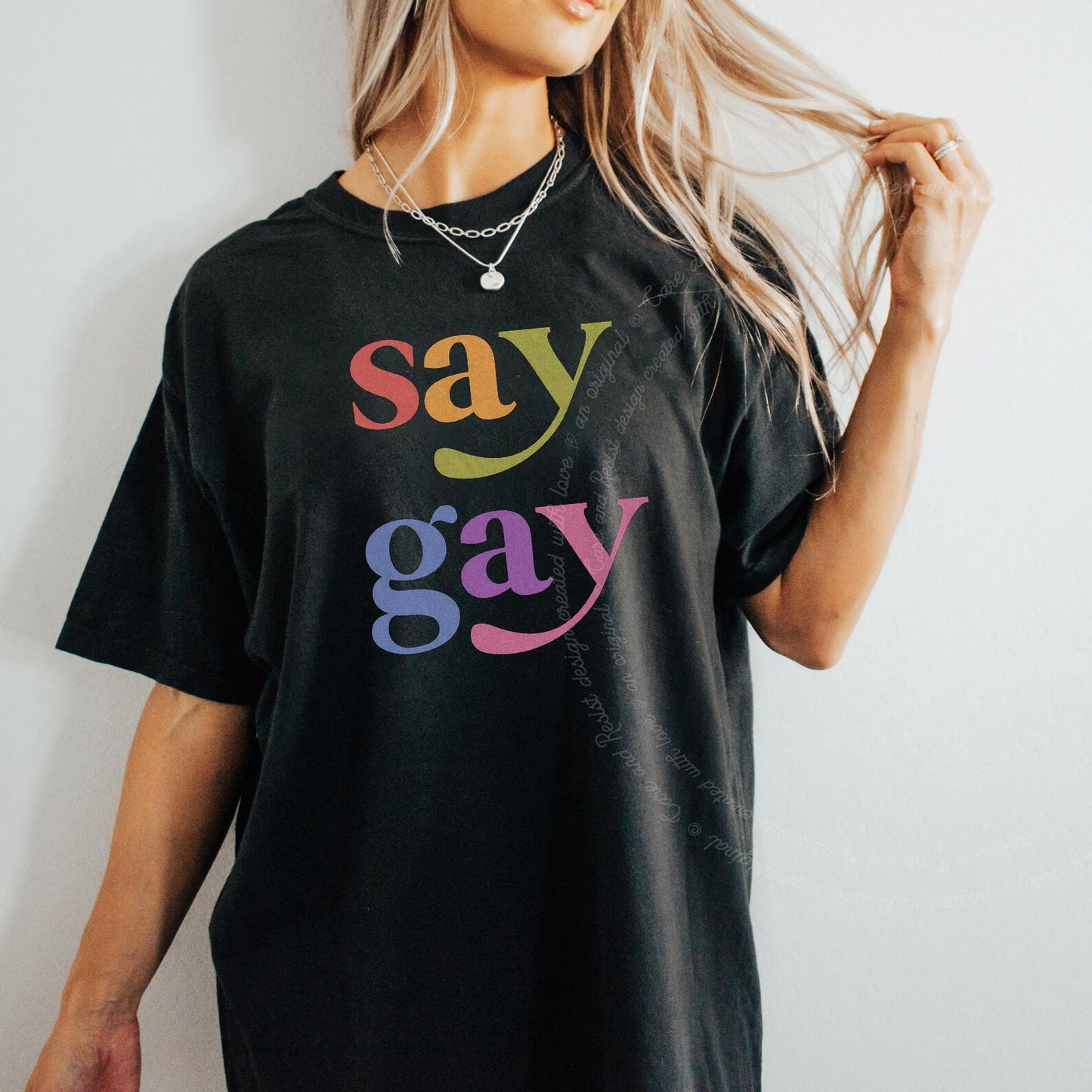 Say Gay Care & Resist rainbow Comfort Colors tee, Black