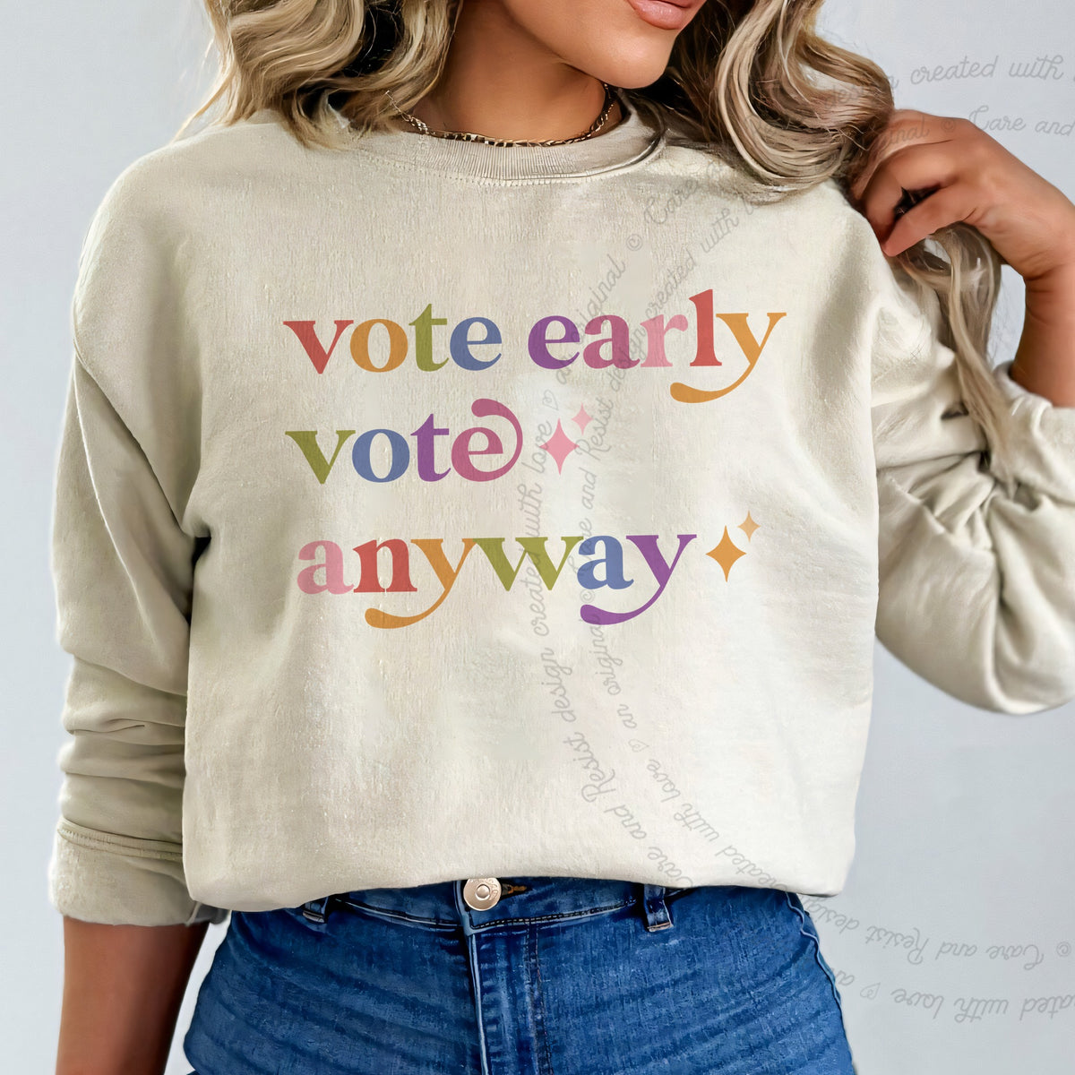 Vote Early Vote Anyway Care & Resist Gildan crewneck sweatshirt in Sand