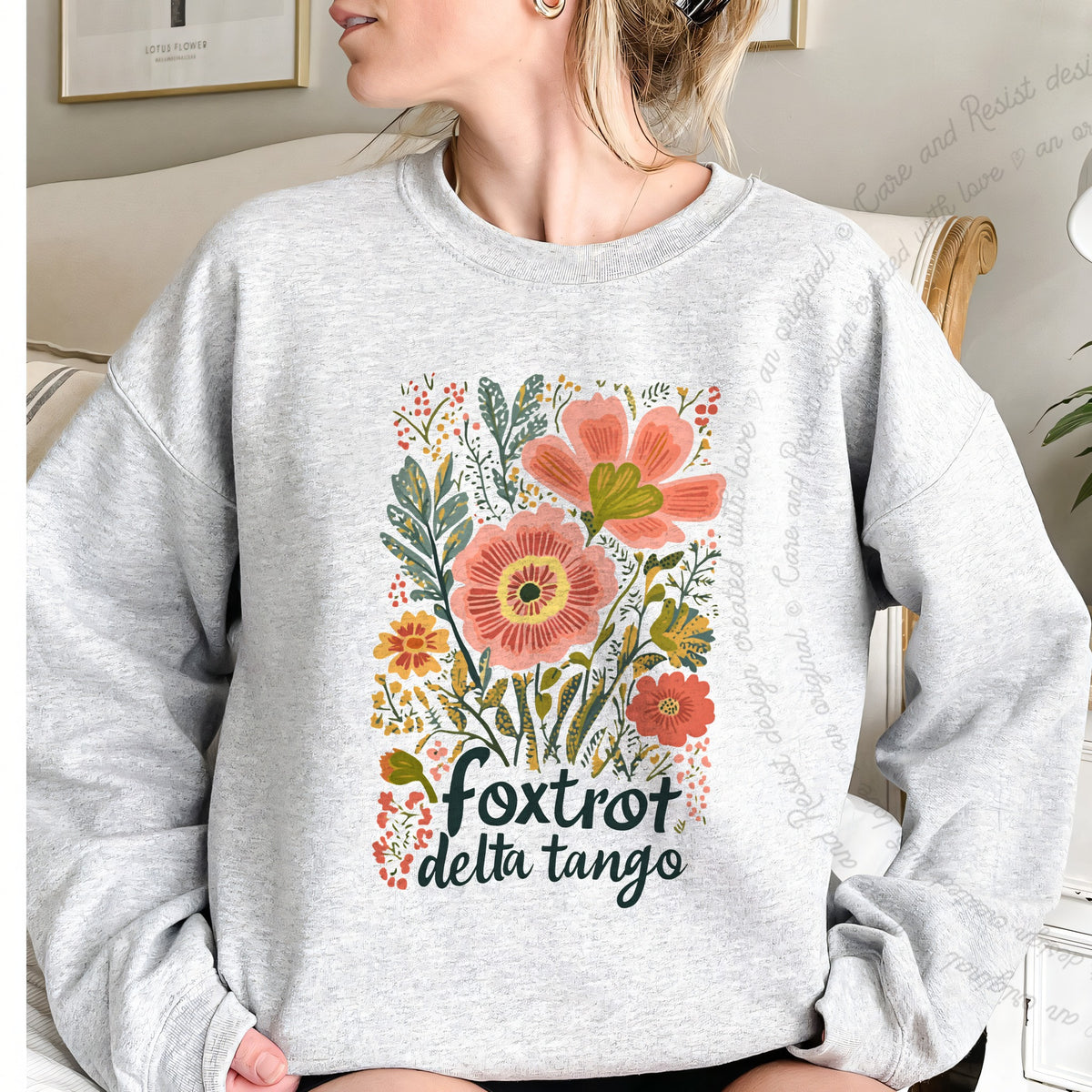 Foxtrot Delta Tango Care & Resist Gildan crewneck sweatshirt in Sport Grey