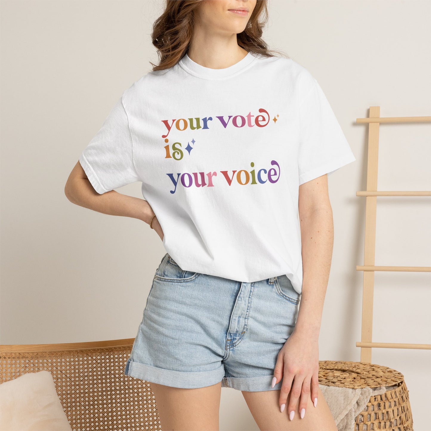 Your Vote is Your Voice Care & Resist rainbow Comfort Colors tee