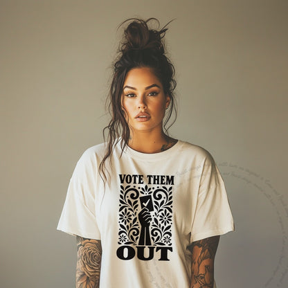 Vote Them Out Ballot Stencil Care & Resist progressive t-shirt in Ivory