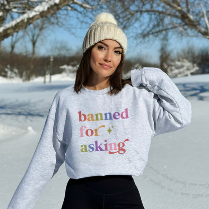 Banned for Asking Care & Resist Gildan crewneck sweatshirt in Sport Grey