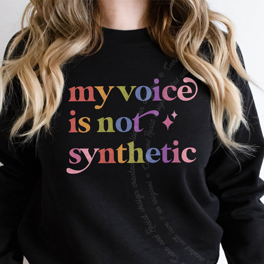 My Voice is not Synthetic Care & Resist Gildan crewneck sweatshirt in Black