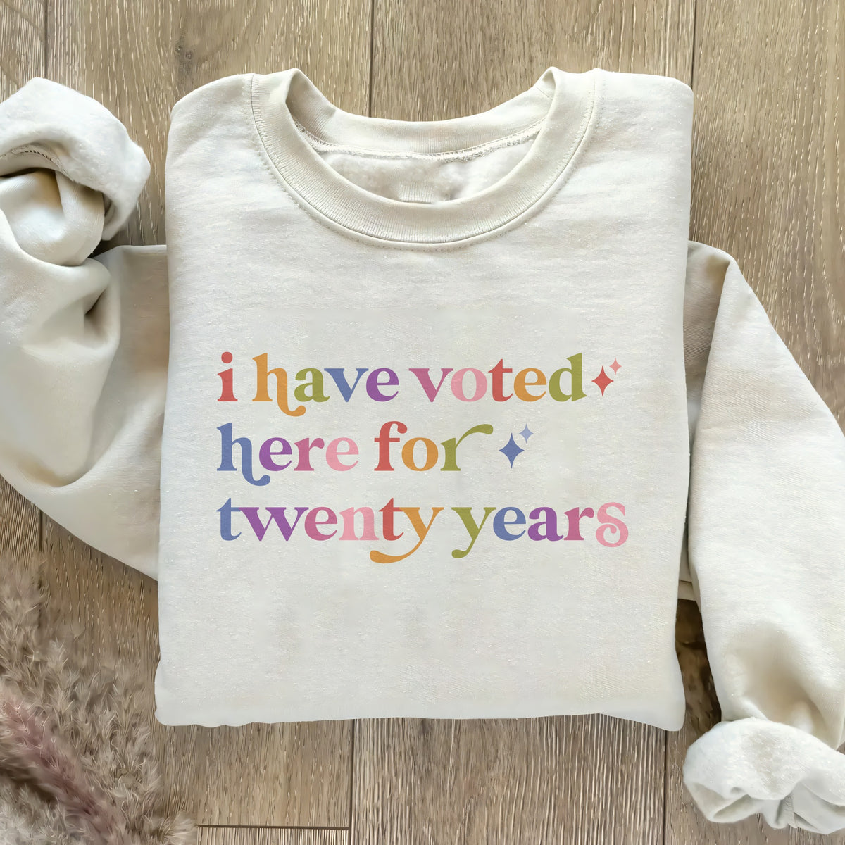 I Have Voted Here for Twenty Years Care & Resist Gildan crewneck sweatshirt in Sand