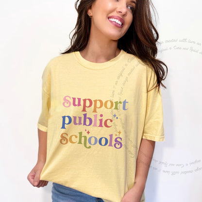 Support Public Schools Care & Resist progressive t-shirt in Banana