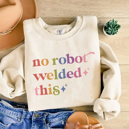 No Robot Welded This Care & Resist Gildan crewneck sweatshirt in Sand