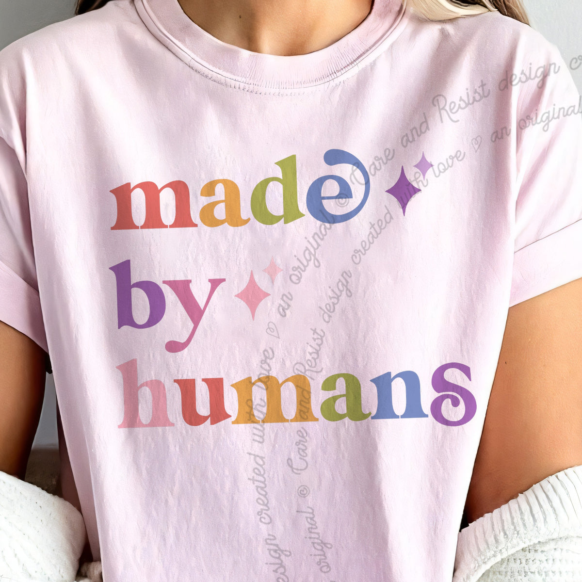 Made By Humans Care & Resist progressive t-shirt in Blossom
