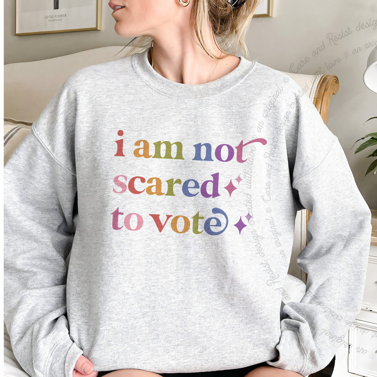 I Am not Scared to Vote Care & Resist Gildan crewneck sweatshirt in Sport Grey