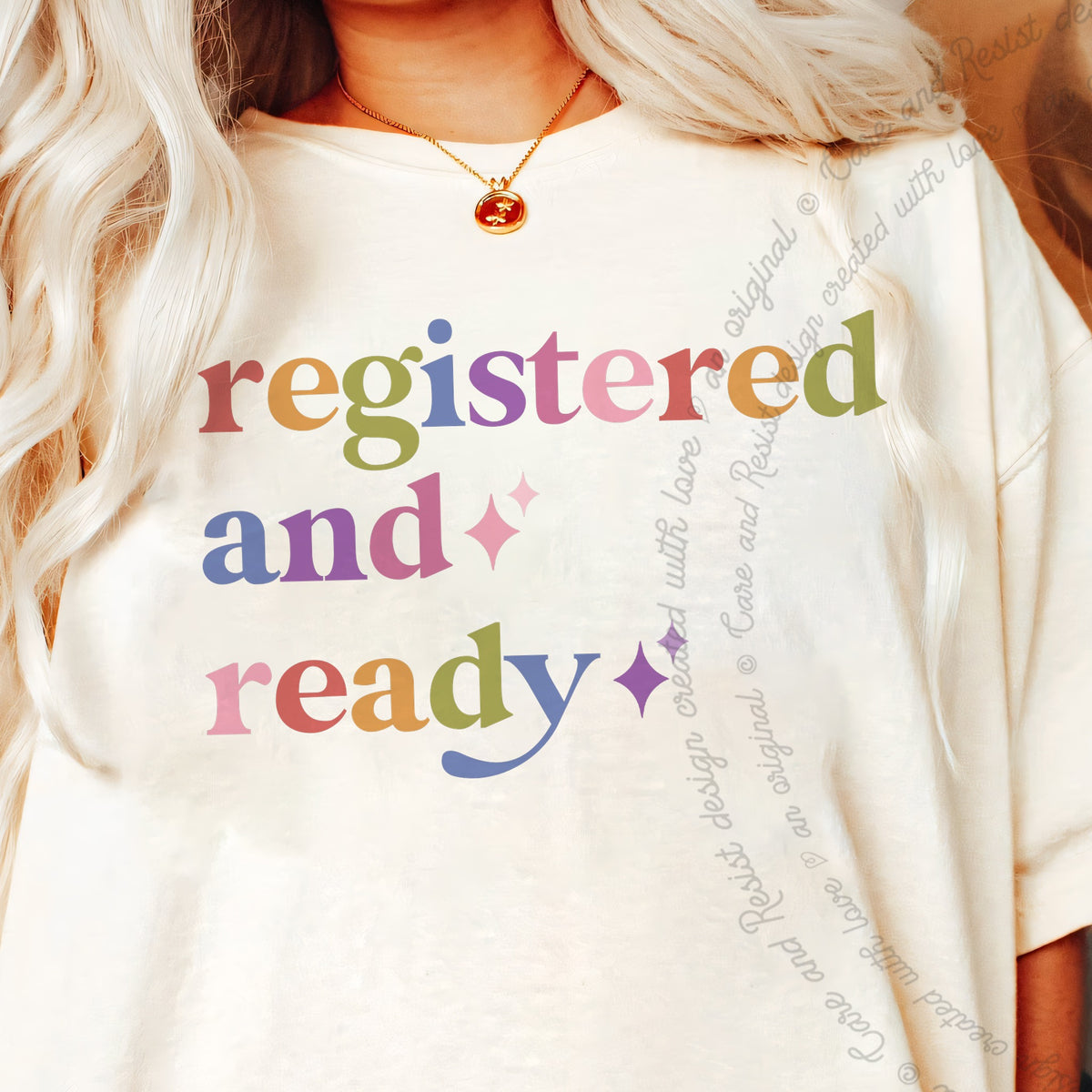 Registered and Ready Care & Resist progressive t-shirt in Ivory