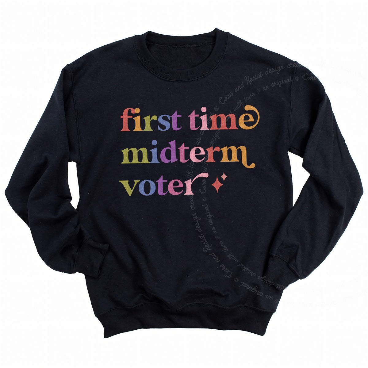 First Time Midterm Voter Care & Resist Gildan crewneck sweatshirt in Black