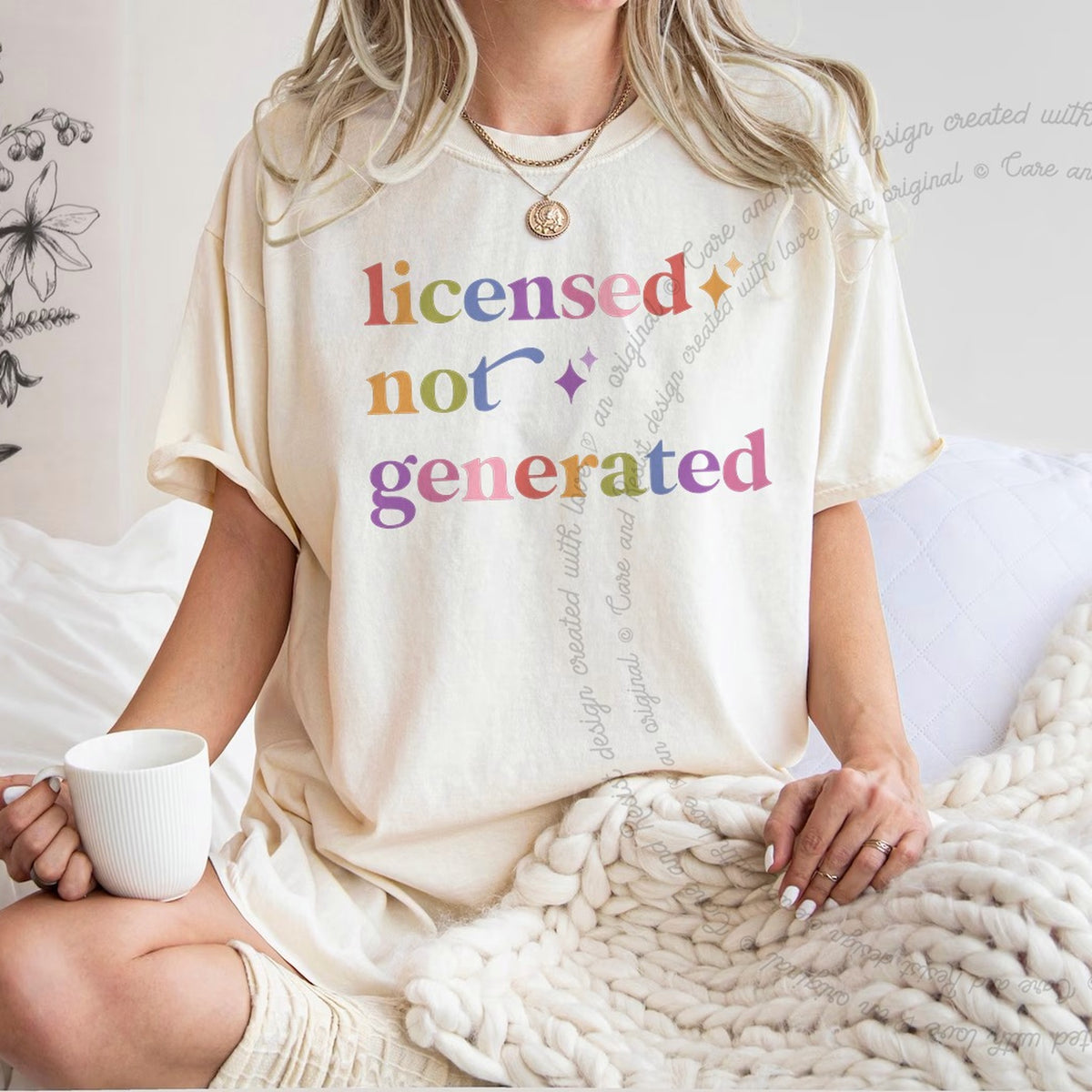 Licensed not Generated Care & Resist progressive t-shirt in Ivory