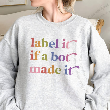 Label It If a Bot Made It Care & Resist Gildan crewneck sweatshirt in Sport Grey