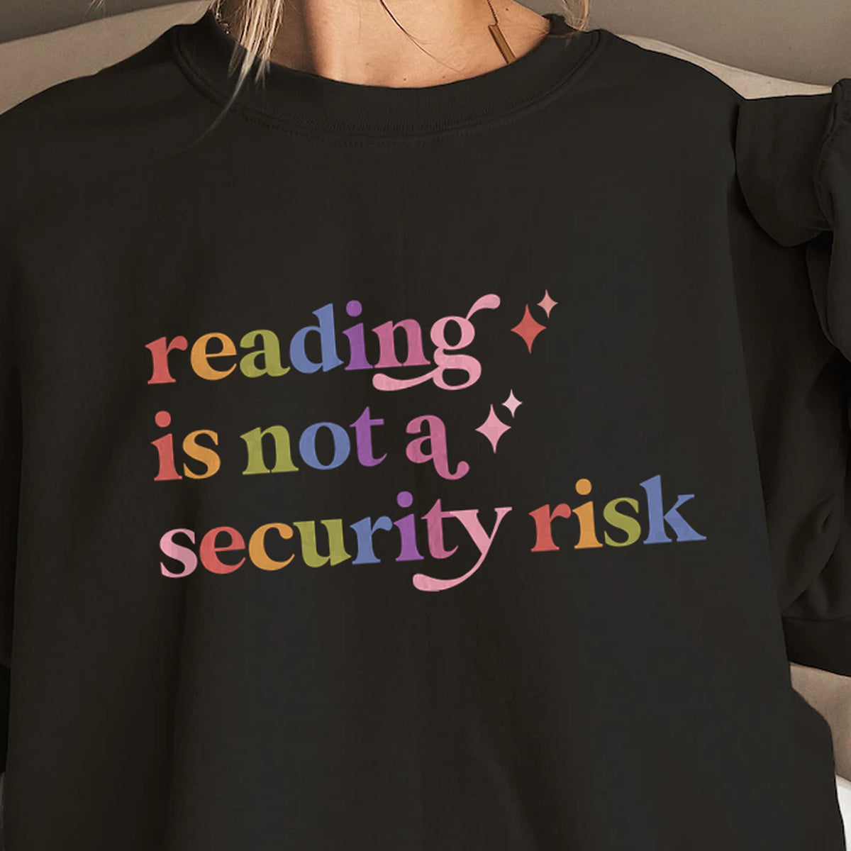 Reading is not a Security Risk Care & Resist Gildan crewneck sweatshirt in Black