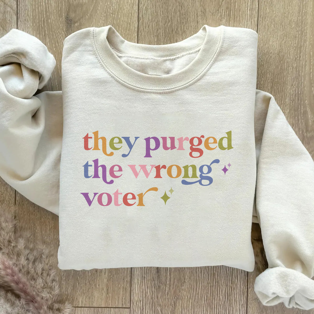 They Purged the Wrong Voter Care & Resist Gildan crewneck sweatshirt in Sand