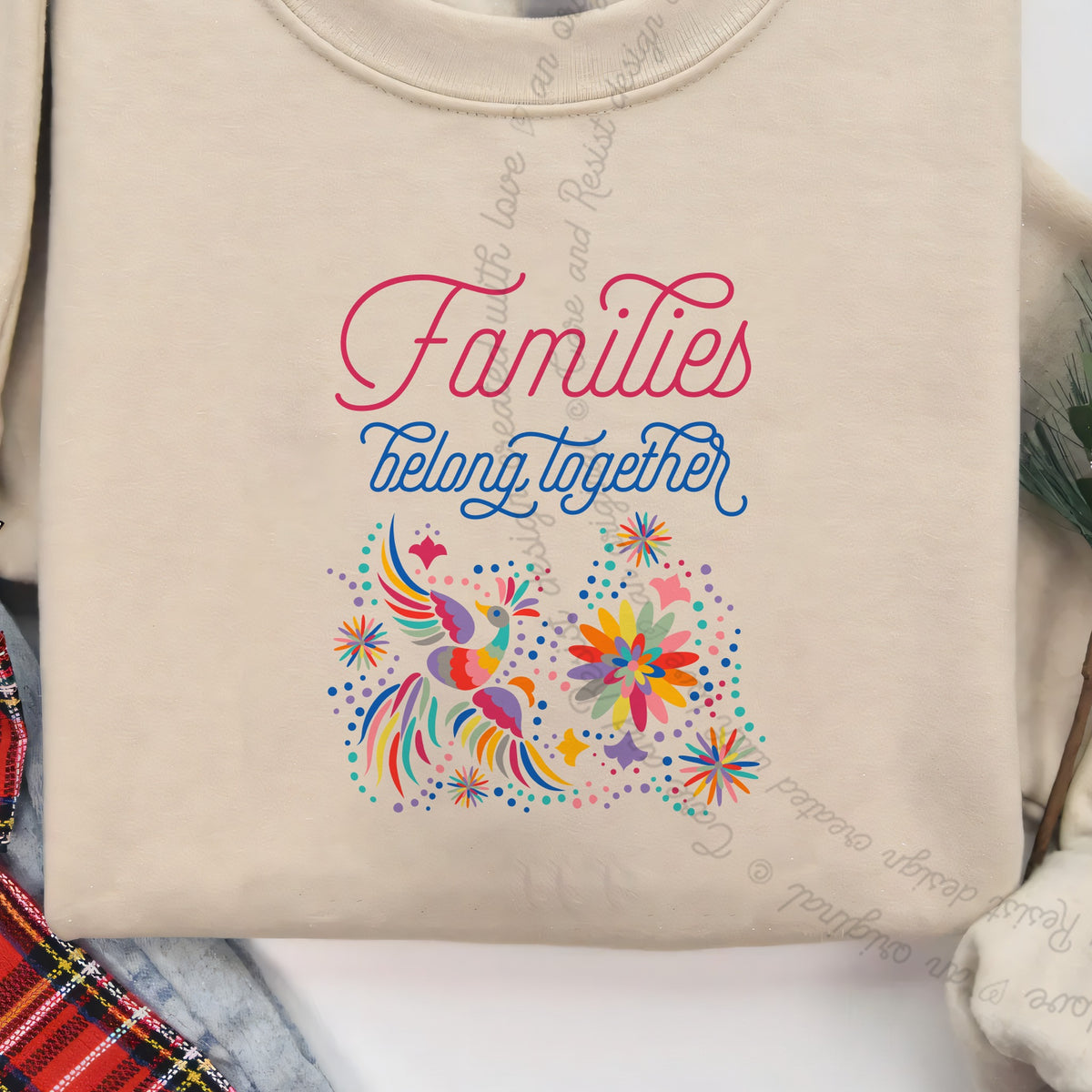 Families Belong Together Rainbow Care & Resist Gildan crewneck sweatshirt in Sand