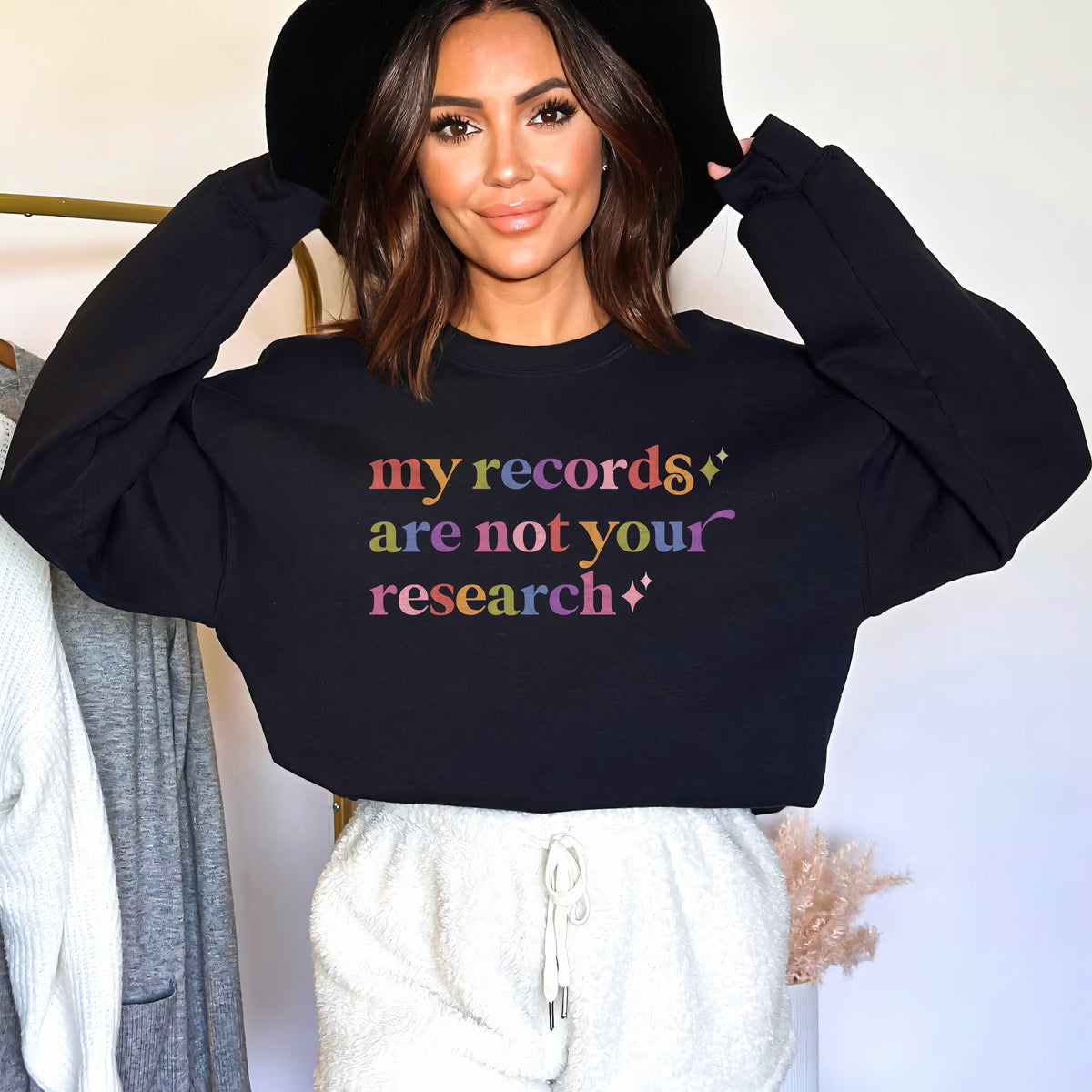 My Records are not Your Research Care & Resist Gildan crewneck sweatshirt in Black