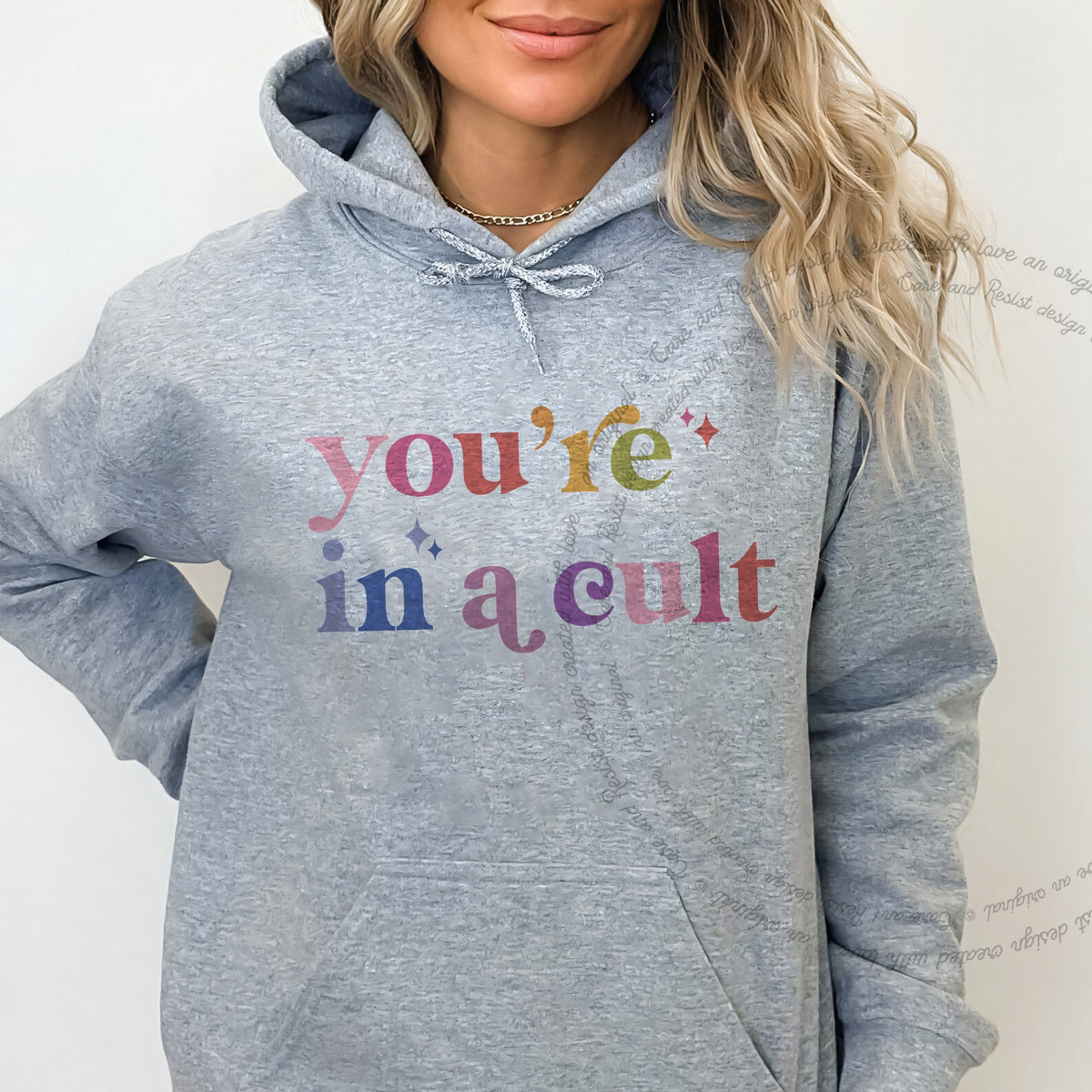 You're in a Cult Care & Resist Gildan hoodie in Sport Grey