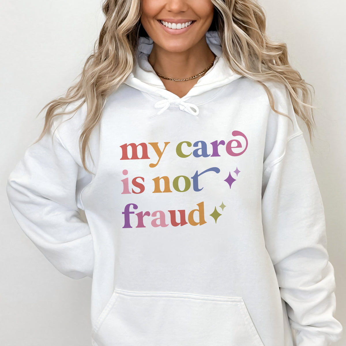 My Care is not Fraud Care & Resist Gildan hoodie in White