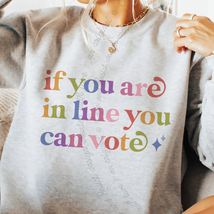 If You are in Line You Can Vote Care & Resist Gildan crewneck sweatshirt in Sport Grey