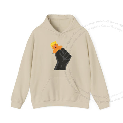 Resist Fist and Trump Blimp Care & Resist Gildan hoodie in Sand