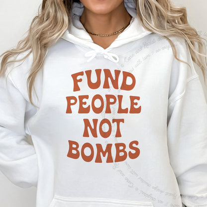 Fund People not Bombs Stacked Care & Resist Gildan hoodie in White