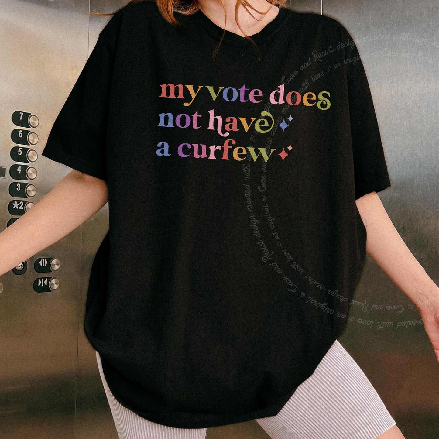 My Vote Does not Have a Curfew Care & Resist rainbow Comfort Colors tee, Black