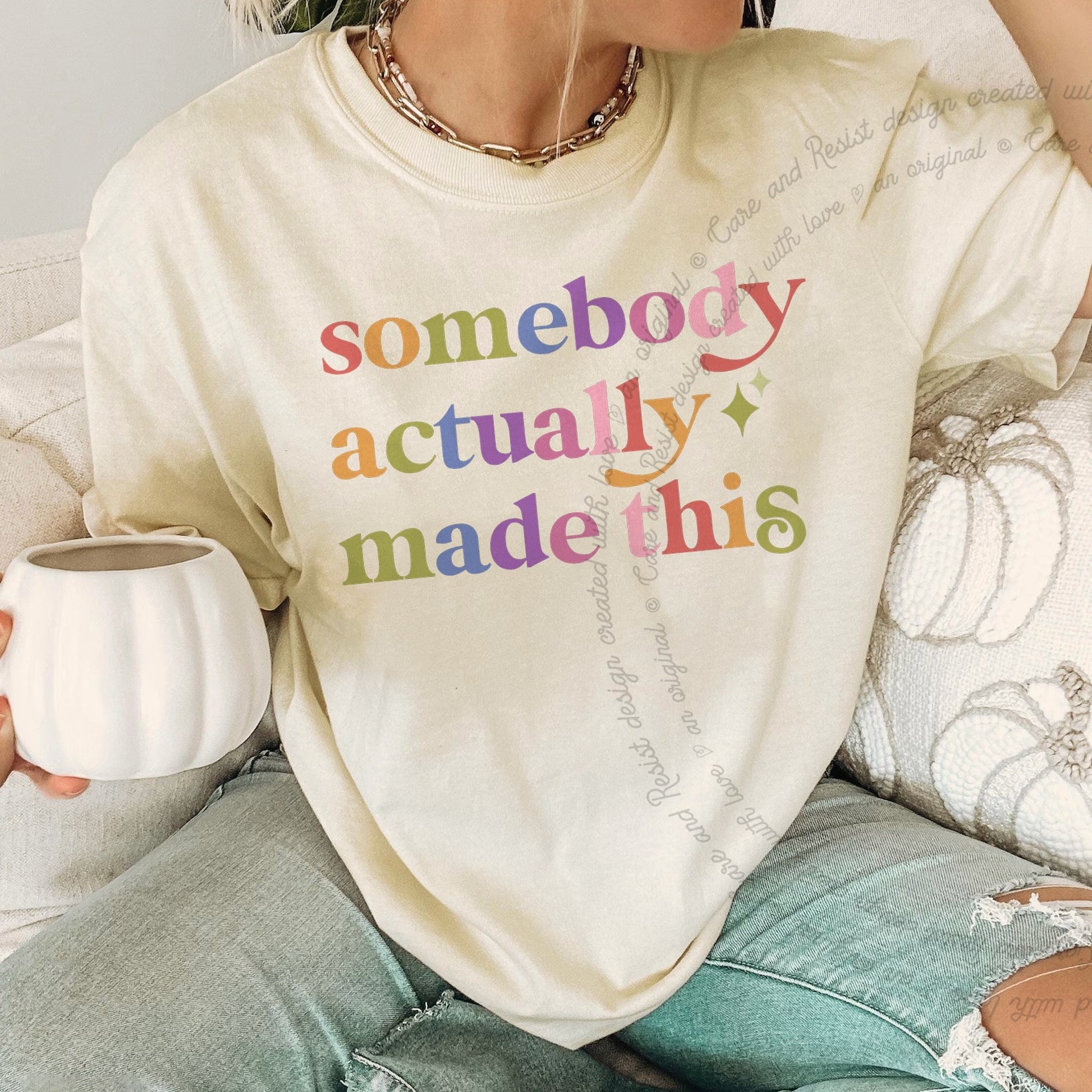 Somebody Actually Made This Care & Resist rainbow tee