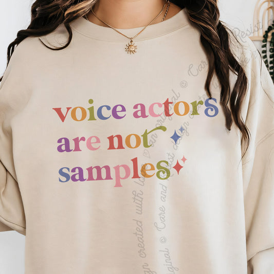 Voice Actors are not Samples Care & Resist Gildan crewneck sweatshirt in Sand