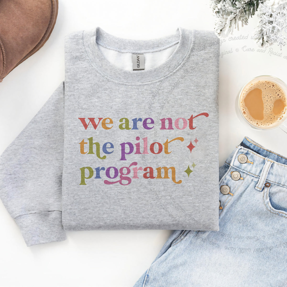 We are not the Pilot Program Care & Resist Gildan crewneck sweatshirt in Sport Grey