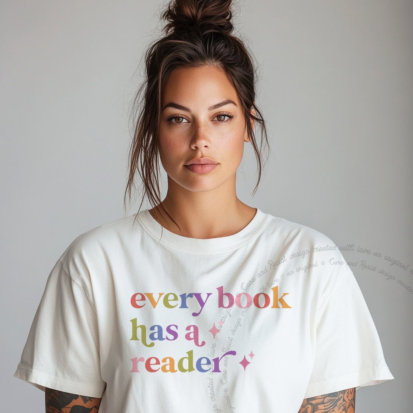 Every Book Has a Reader Care & Resist rainbow Comfort Colors tee, White