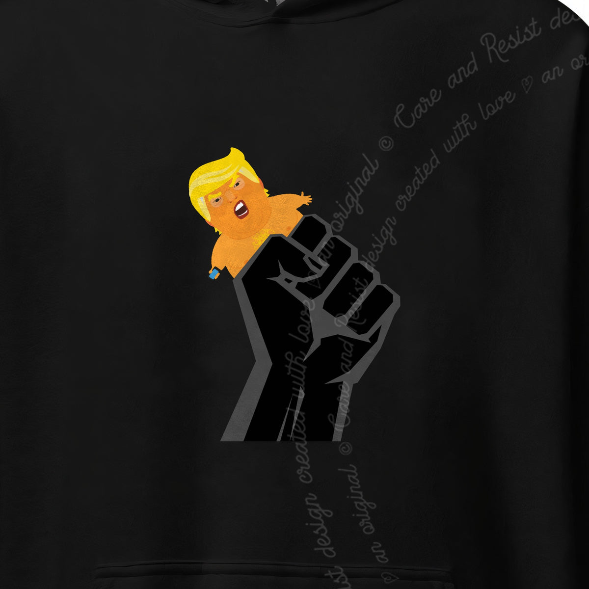 Resist Fist and Trump Blimp Care & Resist Gildan hoodie in Black