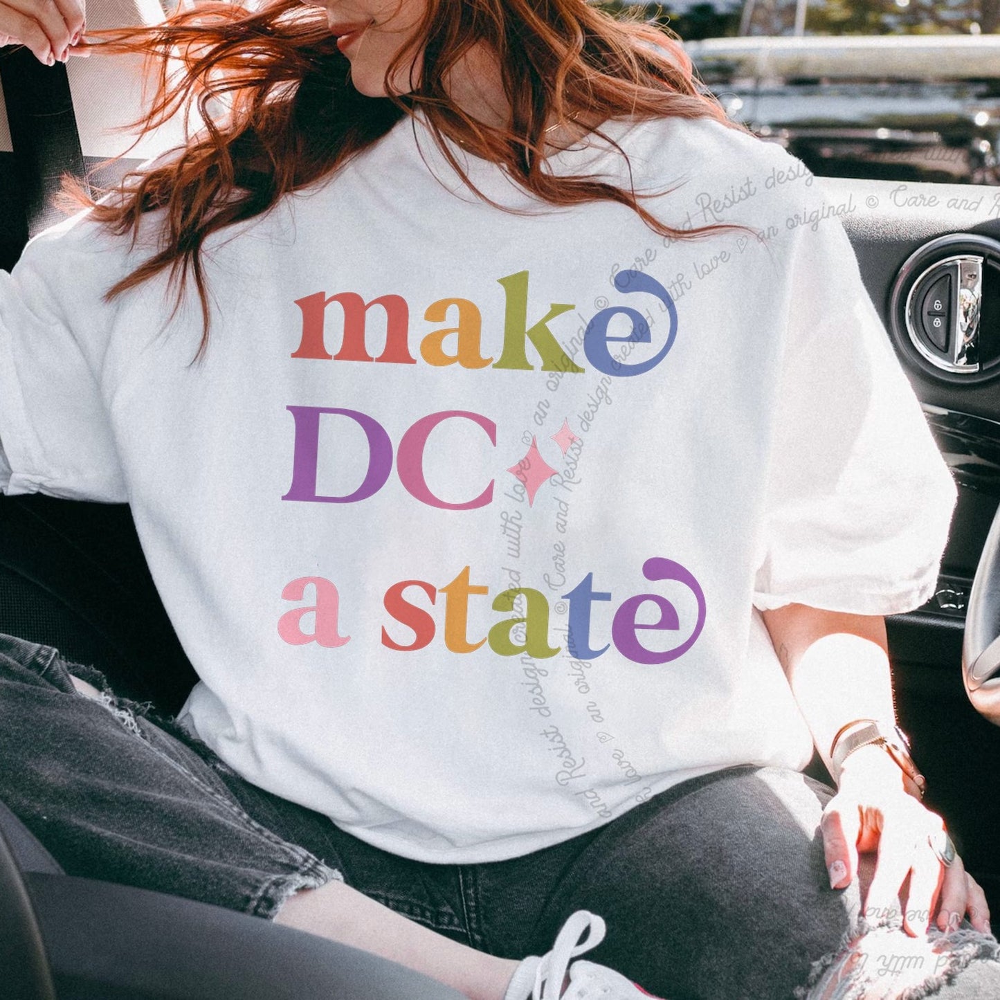 Make DC a State Care & Resist rainbow tee