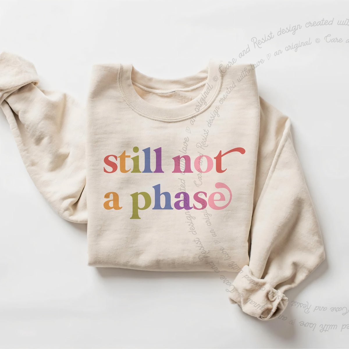 Still not a Phase Care & Resist Gildan crewneck sweatshirt in Sand